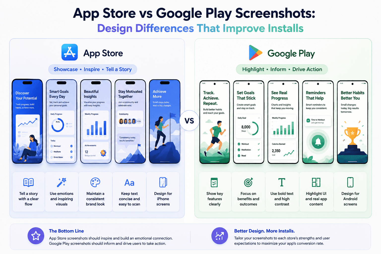 App Store vs Google Play Screenshots: Design Differences That Improve Installs